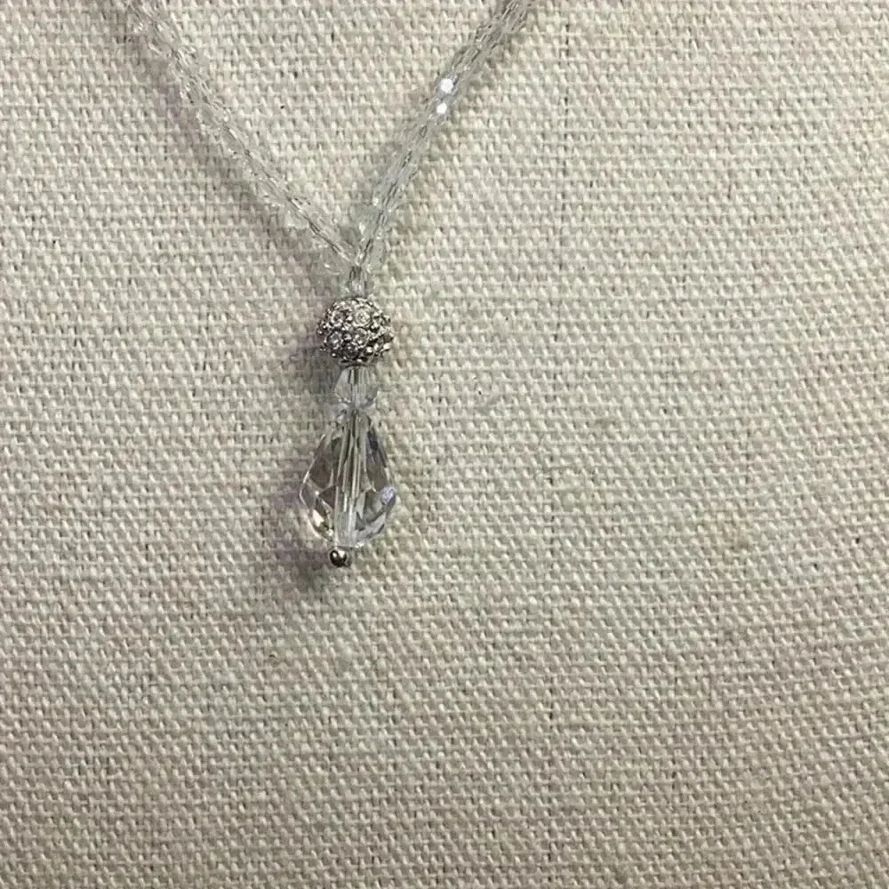 Dainty Clear Glass Faceted Necklace with Crystal Pendant - Picture 2 of 2